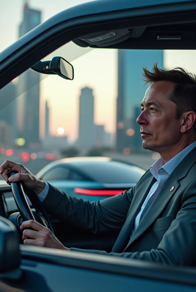 Elon Musk driving Tata car