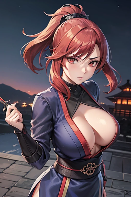 Highest quality,Ultra HD,Best AI Images, Full body photo,(Beautiful face like a Japanese actress), ((Red Hair 1.3)),Japan no Kunoichi, Covert behavior, Female Ninja, ((Dagger fight scene)),(Dagger fight scene1.3),portrait of japanese woman, , Trending on deviantart, ((Grey short ninja costume 1.5)),((Sexy Kunoichi,Big Breasts)), Japanese spy, Cel animation style, (Beautiful Face 1.5), Key Visual, Vibrant,(((Night Castle Background 1.5))), Very detailed, growing up,