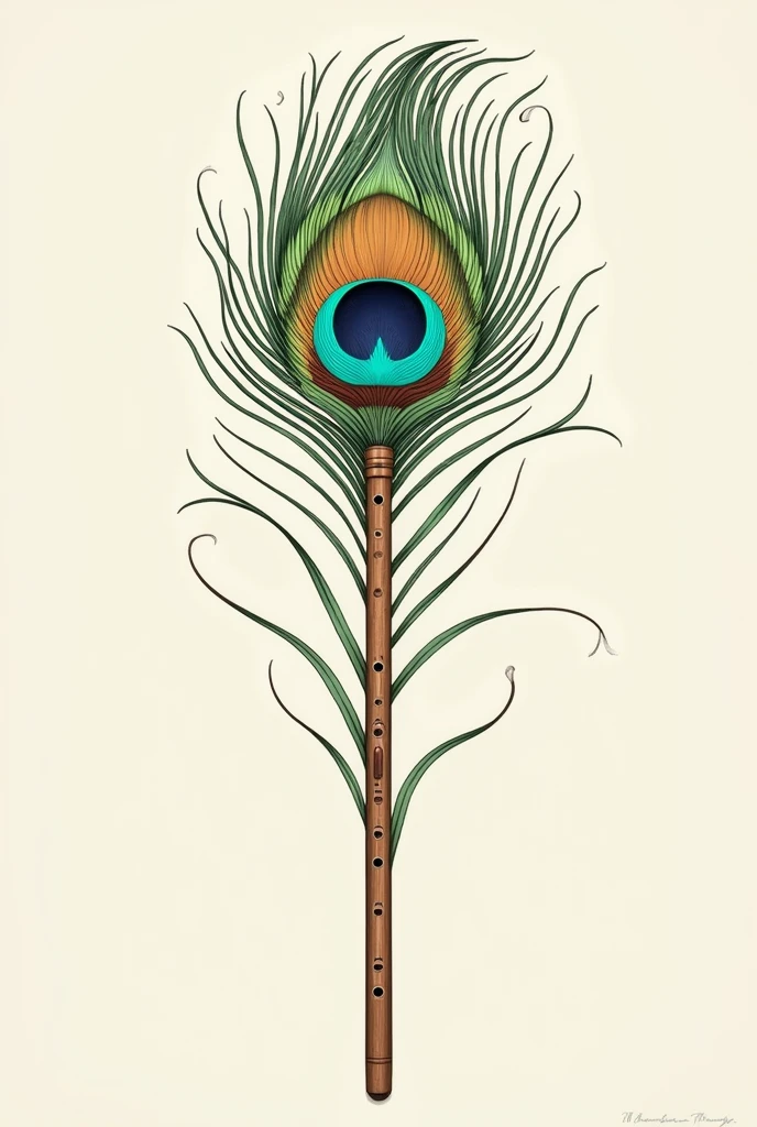 Flute and Feather Blend: A delicate design where a flute forms the stem of a peacock feather, with the feather's eye incorporating the initials "S" and "P" in a subtle, artistic font. The initials could be hidden within the feather’s intricate details, making it a discreet element of the overall design.