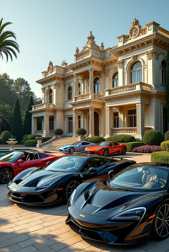 a very fancy house having a fancy cars 