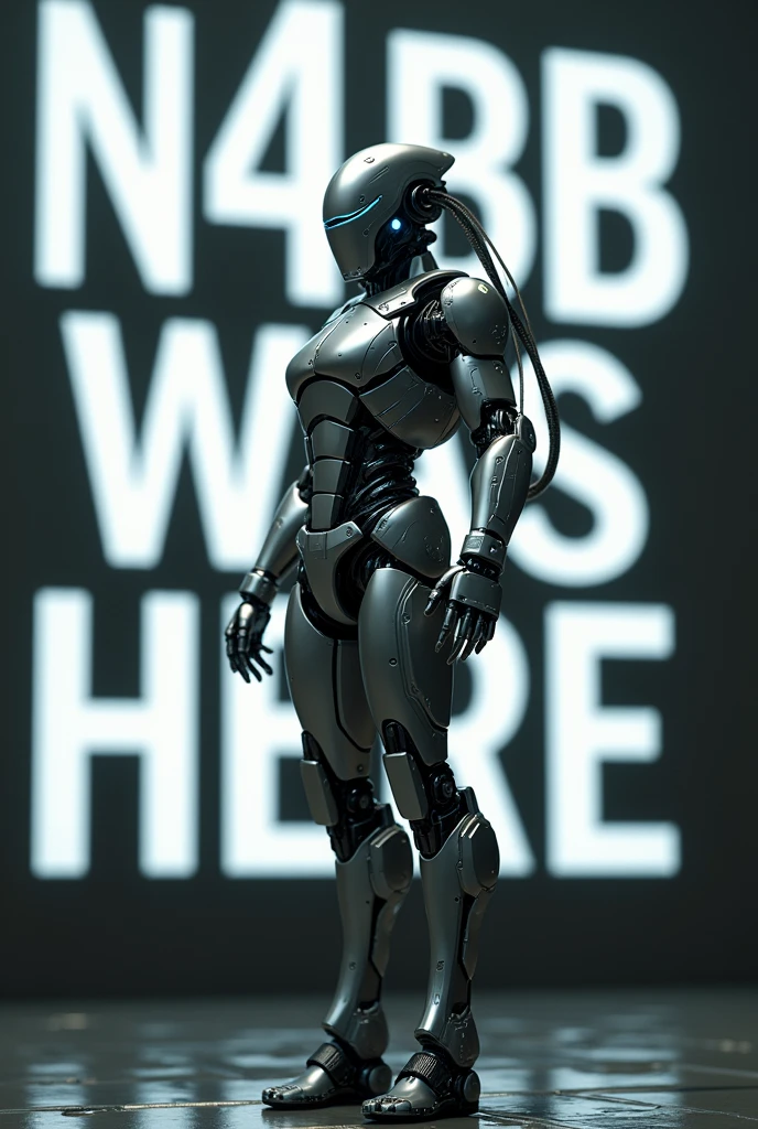 A robo “ N4B1B was here “ written in background capital letters

