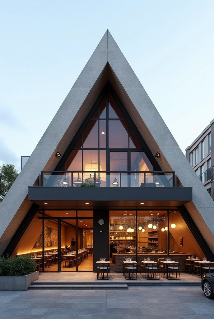 Simple and easily to draw modern pyramid Egyptian structure two story Restaurant exterior