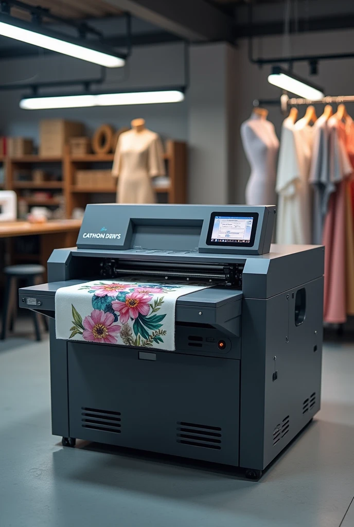 Printer for the production of prints for clothing. Photo on phone