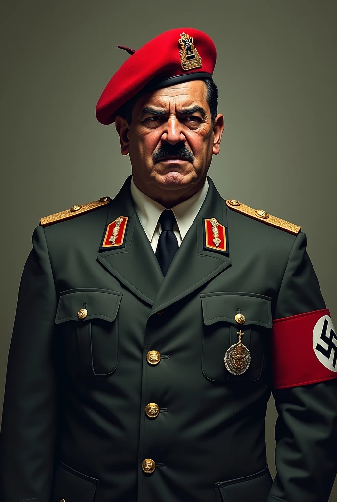 Nicolas Maduro dressed as Adolf Hitler with a red beret