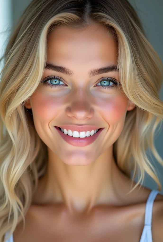 (photorealism:1.2),Create a realistic avatar of a young 20-year-old girl with blonde hair and blue eyes. The girl should have a modern and attractive appearance, with a friendly and relaxed expression. Make sure the avatar style is very realistic, Capturing details in skin texture, the vibrant color of the eyes, and the natural shine of blonde hair. The background should be plain or blurred to keep the focus on the avatar&#39;s face..