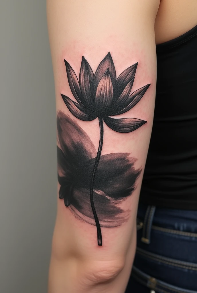 Black lotus flower tattoo done as if it were a brush