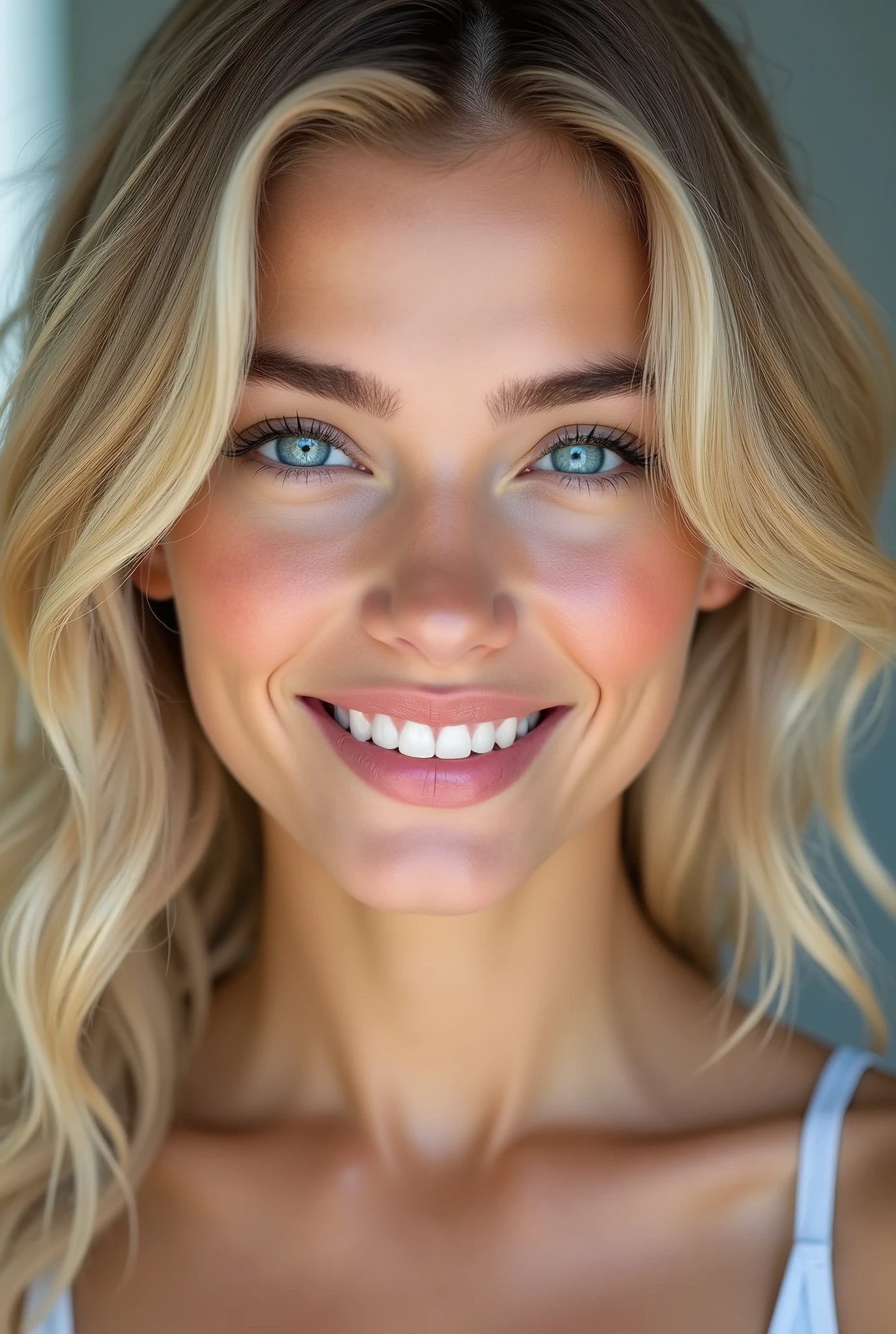 (photorealism:1.2),Create a realistic avatar of a young 20-year-old girl with blonde hair and blue eyes. The girl should have a modern and attractive appearance, with a friendly and relaxed expression. Make sure the avatar style is very realistic, Capturing details in skin texture, the vibrant color of the eyes, and the natural shine of blonde hair. The background should be plain or blurred to keep the focus on the avatar's face..