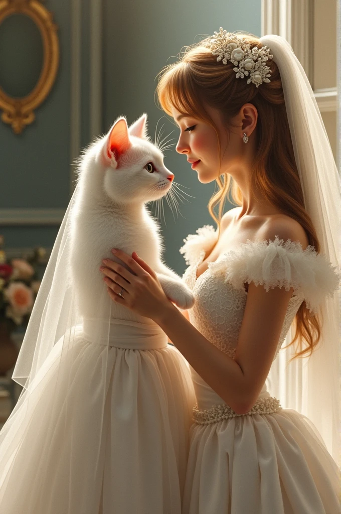  Cat in Bride&#39;s Dress Cat with me in Bride&#39;s Dress Looking at each other, hands in hands
