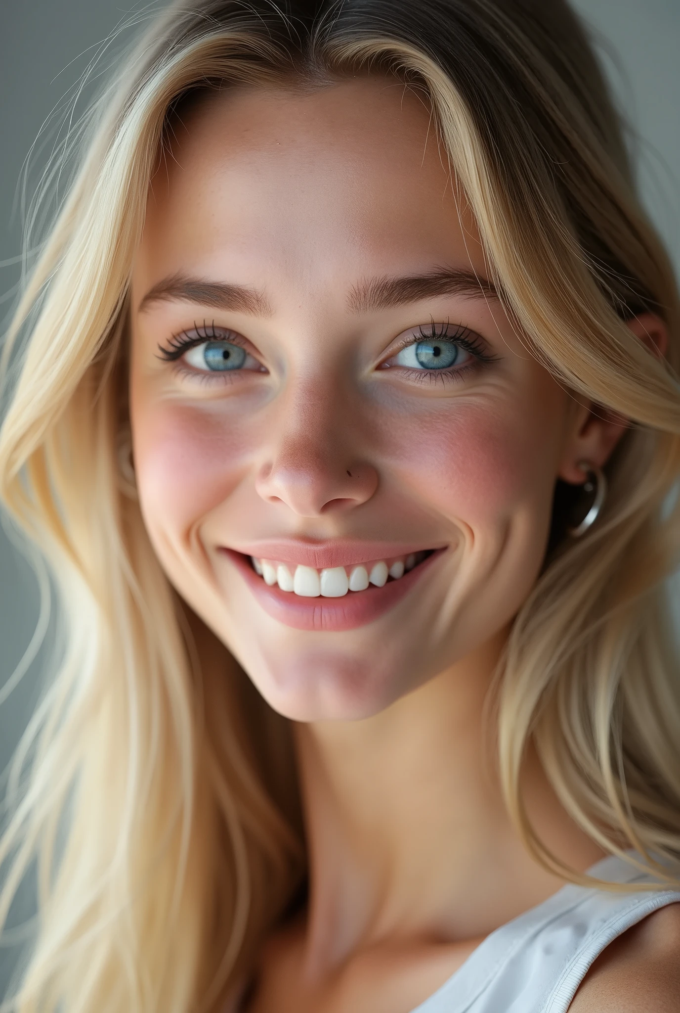 (photorealism:1.2),Create a realistic avatar of a young 20-year-old girl with blonde hair and blue eyes. The girl should have a modern and attractive appearance, with a friendly and relaxed expression. Make sure the avatar style is very realistic, Capturing details in skin texture, the vibrant color of the eyes, and the natural shine of blonde hair. The background should be plain or blurred to keep the focus on the avatar&#39;s face..