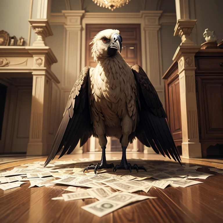 Make a pix vulture in your mansion and there is a lot of money scattered around, Masterpiece artwork, super detaill, ultra HD,