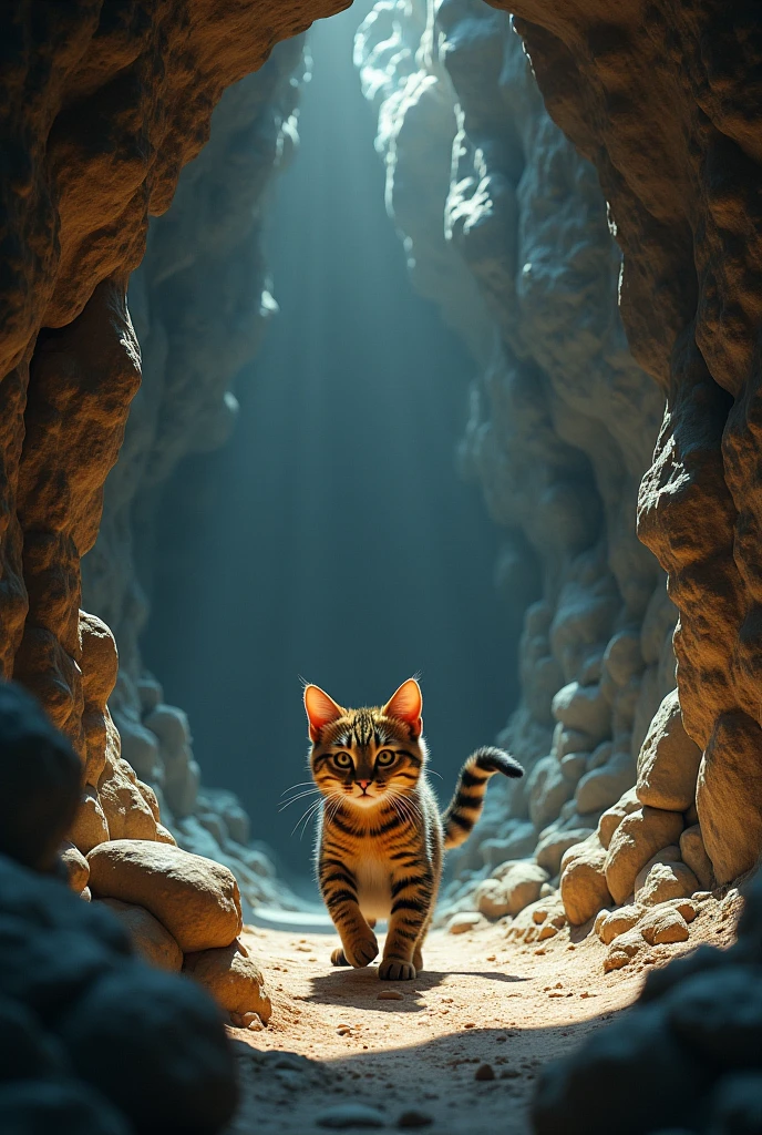 Mysterious cave、Brown tabby cat、adventure