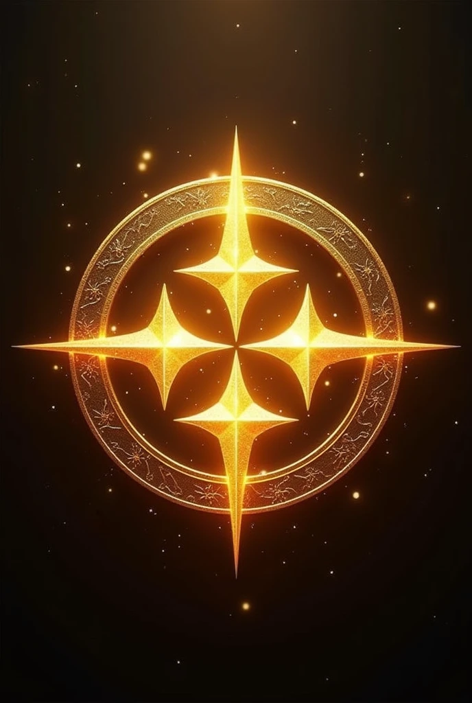 Logo of golden shining four stars in circle with accessories 