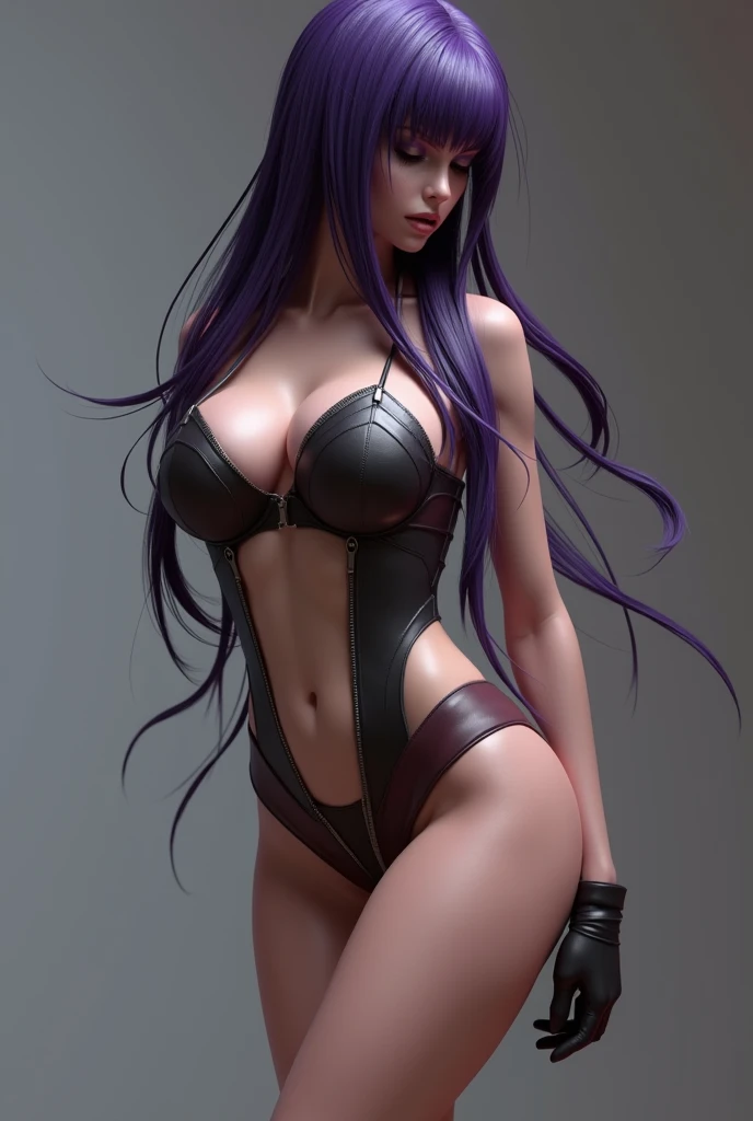 ((perfect anatomy:1.2,realistic:1.3,RAW Photography:1.3,masterpiece、highest quality、Ultra - High resolution、High resolution、Highly detailed CG、8K)), image of Bayonetta, full body, show ass, sweaty, long straight hair, black hair, The outfit should be alluring, unzipped:1.2, ((costume is unzipped )), narrow waist, wide hips ,very thin slender body, thigh gap, sweaty, tiny breasts, round breasts, perky breasts, ((show side view of her body)), shoulders and armpits visible, ((backside view)),
