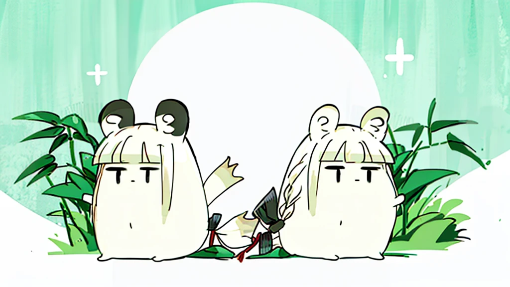Long body panda、Holding on to the bamboo, trying hard not to be blown away by the wind、Deformation、An illustration、cute