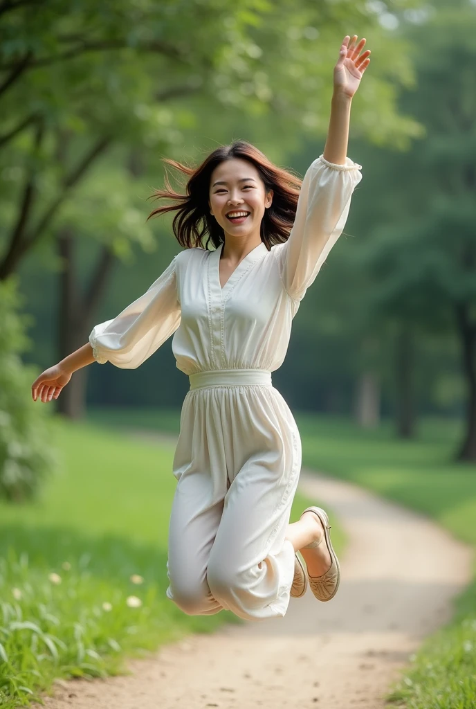 Whole body, jump, (lol: 1.3), smile, 8k UHD, RAW photo, Japanese beautiful girl, small breasts, (actual: 1.3), (high resolution: 1.4), (details: 1.5), (real: 1.7) , masterpiece, RAW photo, art portrait photo, beautiful girl who looks like Takako Matsu, outdoors