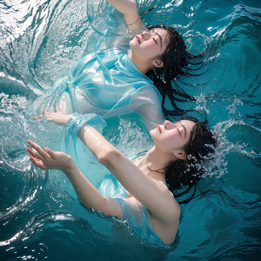 一名赤裸of女人在水中,Arms Crossed,Looking up, Emerge from the water, Misha Godin, 水没过她of肩膀, splash, of ) 湿of, Immerse in water, come out of the ocean, soak, Body in water, Color Art Photo, 有史以来最美丽of图像,