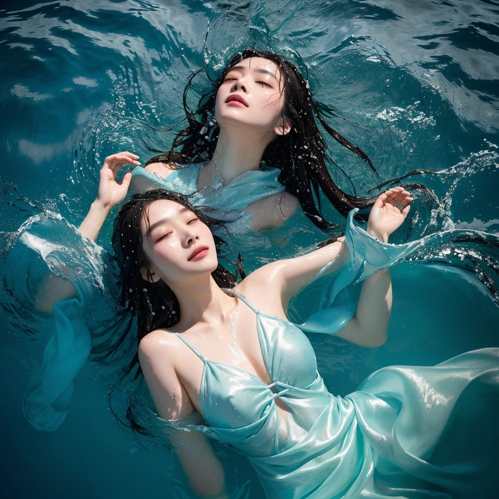 一名赤裸of女人在水中,Arms Crossed,Looking up, Emerge from the water, Misha Godin, 水没过她of肩膀, splash, of ) 湿of, Immerse in water, come out of the ocean, soak, Body in water, Color Art Photo, 有史以来最美丽of图像,