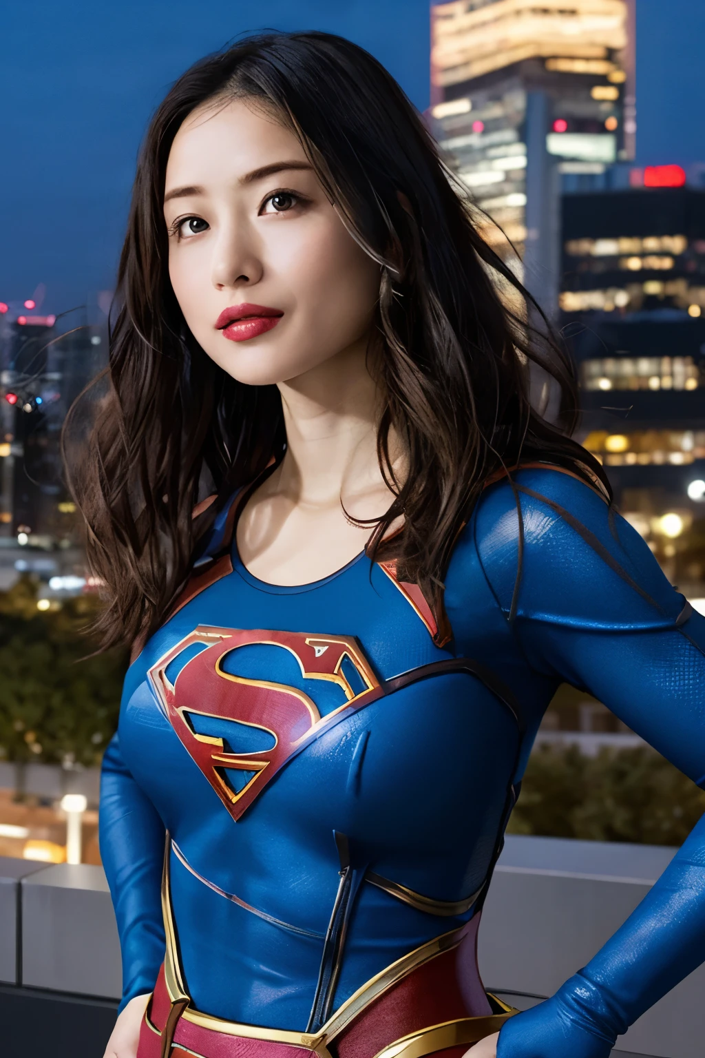 Supergirl, A fearless attitude in the face of a formidable opponent, One hand on the hip, Skyscrapers at night
