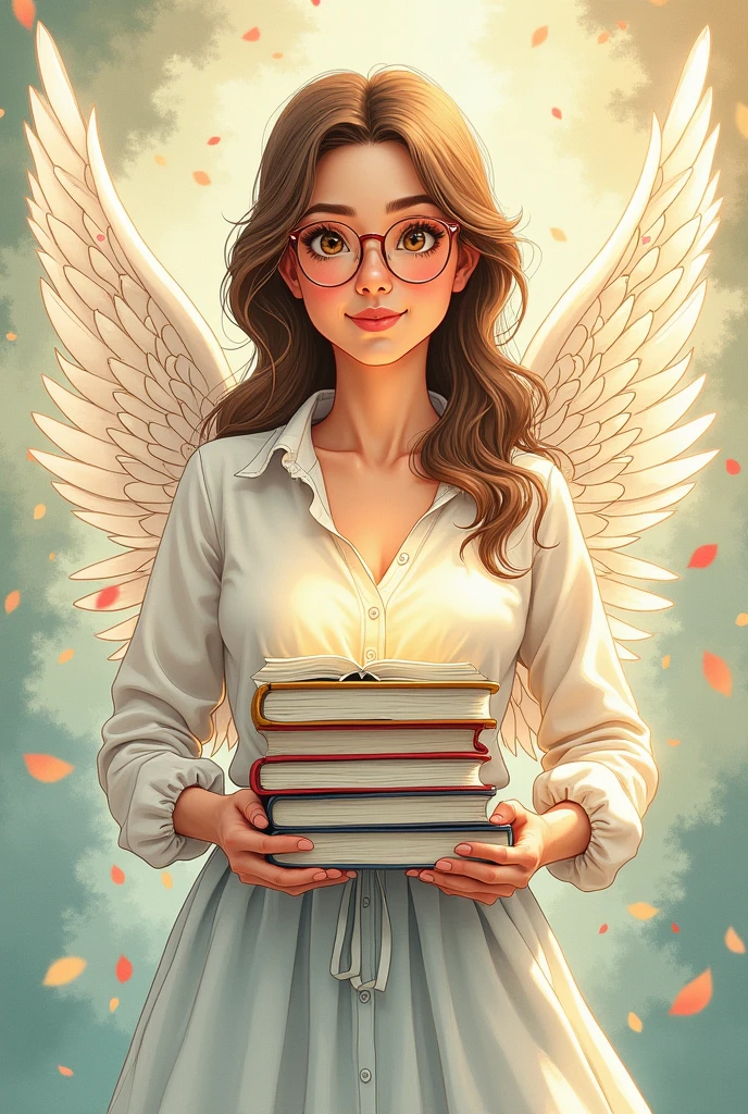 Teacher as an angel it should be creative beautiful and look like a drawing...
She should look like a teacher with some books in hand
Cartoon like appearance as if somebody has drawn her
Out of the box