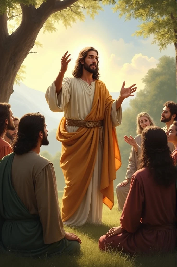 Jesus preaches with his people