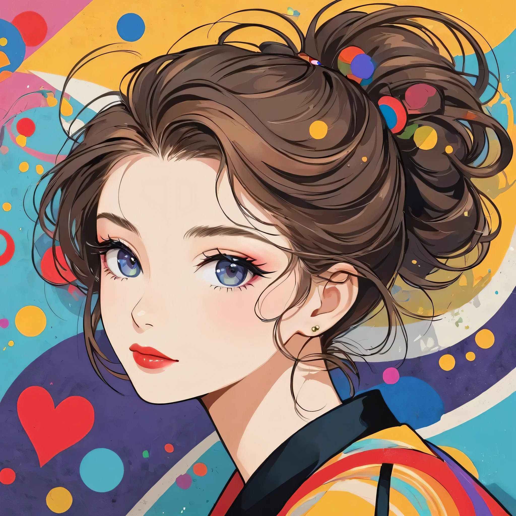 Vasily Kandinsky colorful style, Simple Line Initialism，Abstract art，(((The most beautiful girl of all time))), Lips in love, Dark Eyes, Graffiti on the wall, stylish design
