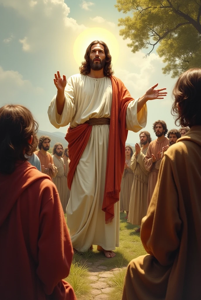 Jesus preaches with his people