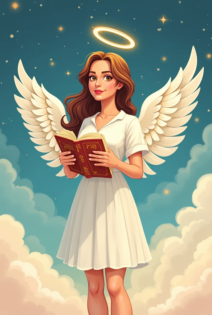 Teacher as an angel it should be creative beautiful and look like a drawing...
She should look like a teacher with some books or teaching props in hand
Cartoon like appearance as if somebody has drawn her
Out of the box