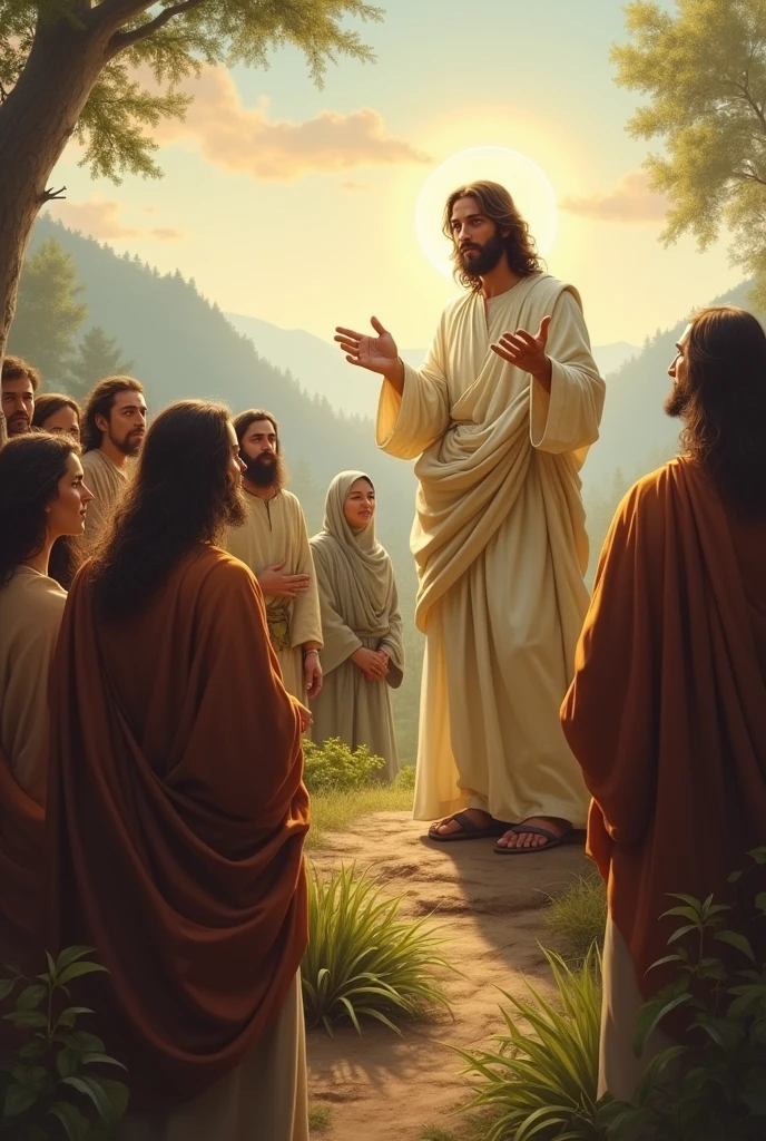 Jesus preaches with his people