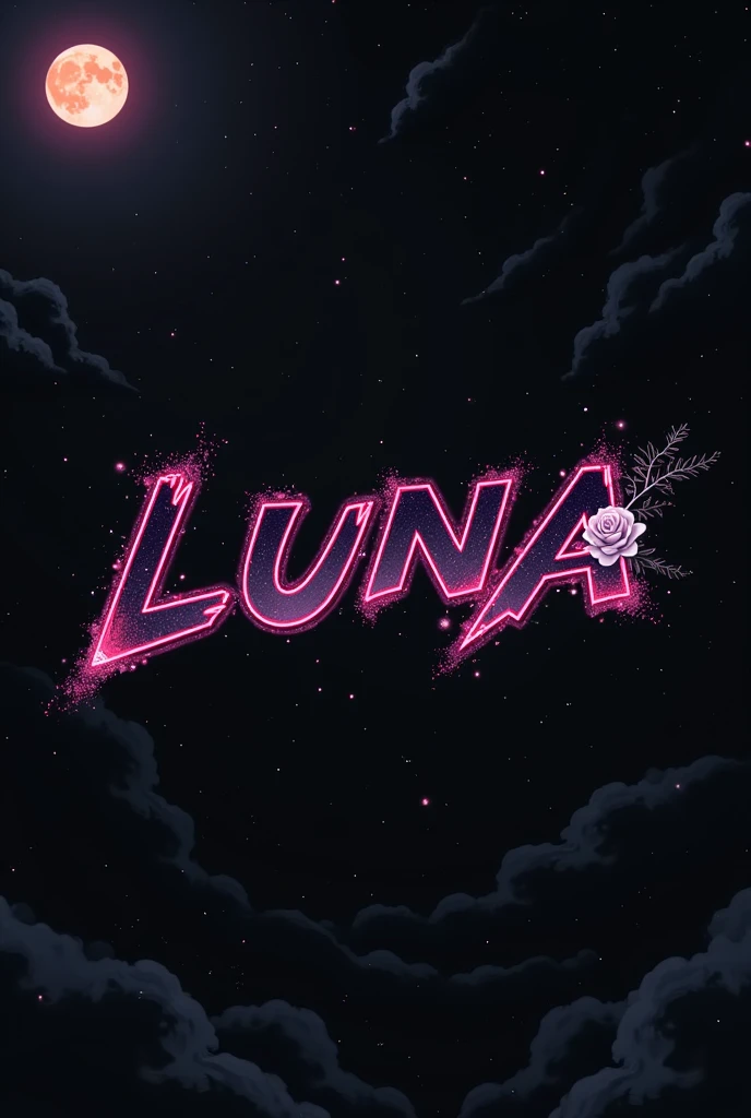 High resolution, logo spelling swiftly “Luna” cool, Jdm theme, anime theme, Cyberpunk vibe name spelling, brand logo, logo for tshirt, brand logo “LUNA”, neon vibes, acid trip vibes, acid trip, white rose,