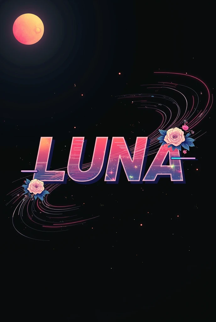 High resolution, logo spelling swiftly “Luna” cool, Jdm theme, anime theme, Cyberpunk vibe name spelling, brand logo, logo for tshirt, brand logo “LUNA”, neon vibes, acid trip vibes, acid trip, white rose,