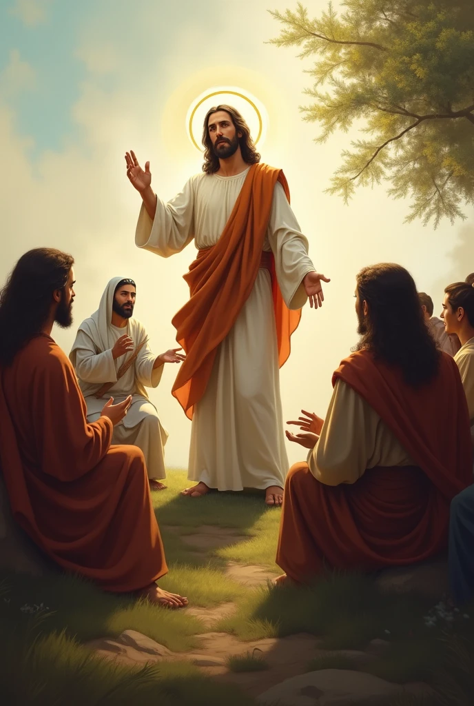 Jesus preaches with his people