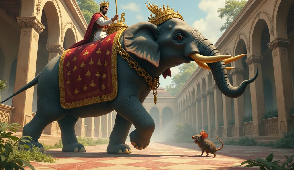 ....While running, the mouse came in front of the royal elephant. On which the king was sitting. The royal elephant, moving forward, did not even look at the mouse from that spot and lifted his huge leg. The rat was about to be crushed under his feet, but somehow he saved himself.