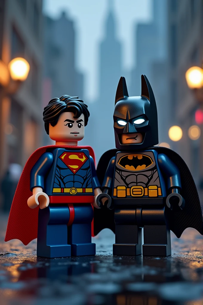 Superman and Batman in lego art, night