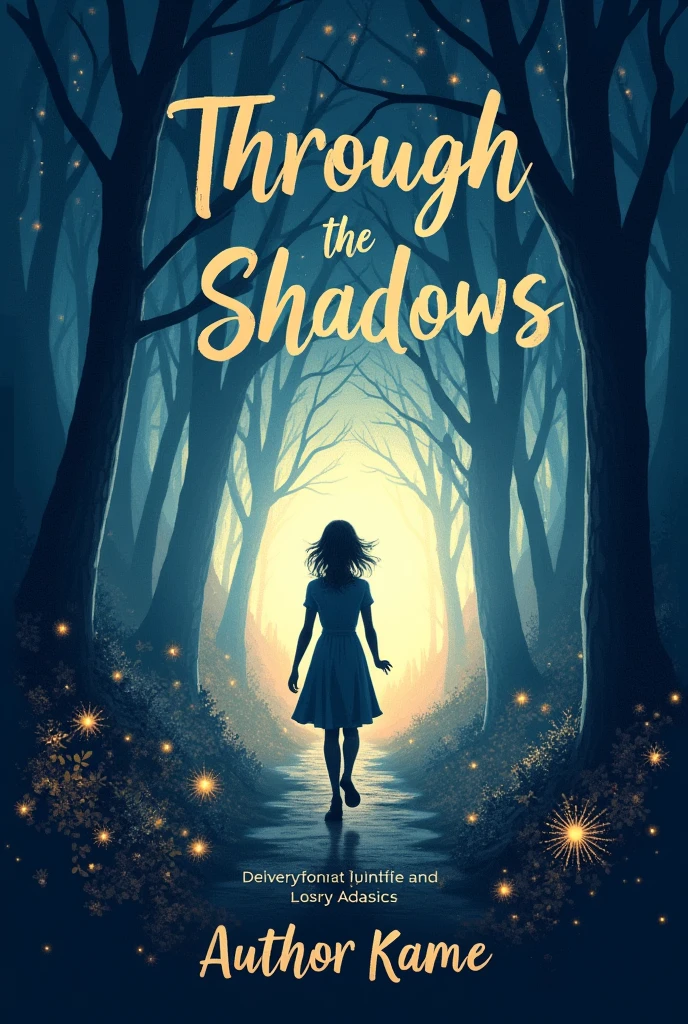 Descrizione per la Creazione della Copertina del Libro
Title del Libro: Through the Shadows Theme: Shadows and light, with a message of hope and renewal through the personal journey of a young woman.
Atmosphere: The cover should evoke a sense of transformation and optimism. Even though it has elements of darkness, light and bright colors must predominate to convey hope and resilience.
background: Choose a background that gradually transitions from dark tones to lighter tones., like a night sky that clears towards the horizon. Use colors like dark blue that fades into a pale blue or pale pink..
Central Element: It features a young woman as the central figure, moving along a path or toward a bright light. The woman can be depicted in silhouette or with delicate details, as he walks towards the bright horizon or through a landscape that lights up.
Additional Details: Insert elements like a sunrise or sunbeams emerging through shadows, symbolizing hope and overcoming difficulties. You can add details like blooming flowers or a light mist illuminated by sun rays to emphasize rebirth and hope..
Title: Through the shadows - positioned prominently, in the center or top of the cover. Use a bright and elegant font, like a refined serif or a modern calligraphy, with light colors that contrast with the background (for example, gold or silver).
Author&#39;s Name: [Your name] - positioned in a smaller size, preferably in the lower part of the cover. Use a simple yet elegant font, that harmonizes with the title.
Main Colors: Dark shades of blue and grey blending with light tones of light blue, gold and white. 