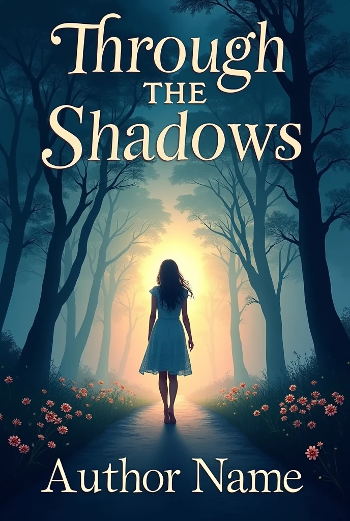 Descrizione per la Creazione della Copertina del Libro
Title del Libro: Through the Shadows Theme: Shadows and light, with a message of hope and renewal through the personal journey of a young woman.
Atmosphere: The cover should evoke a sense of transformation and optimism. Even though it has elements of darkness, light and bright colors must predominate to convey hope and resilience.
background: Choose a background that gradually transitions from dark tones to lighter tones., like a night sky that clears towards the horizon. Use colors like dark blue that fades into a pale blue or pale pink..
Central Element: It features a young woman as the central figure, moving along a path or toward a bright light. The woman can be depicted in silhouette or with delicate details, as he walks towards the bright horizon or through a landscape that lights up.
Additional Details: Insert elements like a sunrise or sunbeams emerging through shadows, symbolizing hope and overcoming difficulties. You can add details like blooming flowers or a light mist illuminated by sun rays to emphasize rebirth and hope..
Title: Through the shadows - positioned prominently, in the center or top of the cover. Use a bright and elegant font, like a refined serif or a modern calligraphy, with light colors that contrast with the background (for example, gold or silver).
Author&#39;s Name: [Your name] - positioned in a smaller size, preferably in the lower part of the cover. Use a simple yet elegant font, that harmonizes with the title.
Main Colors: Dark shades of blue and grey blending with light tones of light blue, gold and white. 