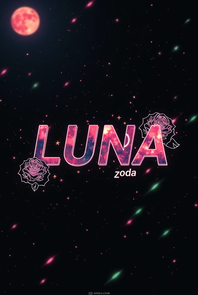 High resolution, logo spelling swiftly “Luna” cool, Jdm theme, anime theme, Cyberpunk vibe name spelling, brand logo, logo for tshirt, brand logo “LUNA”, neon vibes, acid trip vibes, acid trip, shooting stars, acid trip inside “LUNA”, acid trip, hallucinations inside “LUNA”, Waves of hallucinations, stars in the background, red strange moon, white roses with green leaves, blood moon,