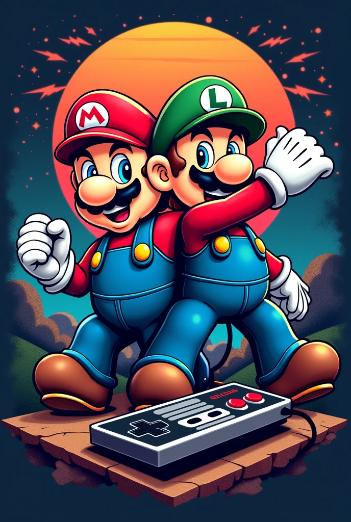t-shirt stampa super marios and gamer controller