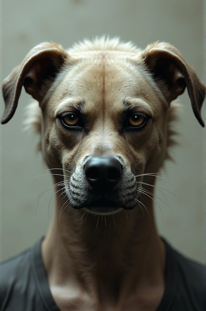 Man bady face in dog  in realistic 
