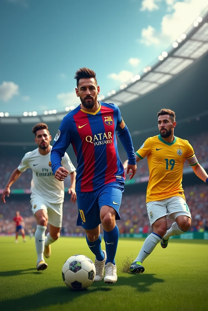 Rohit Sharma playing football with Messi Ronaldo and neymer