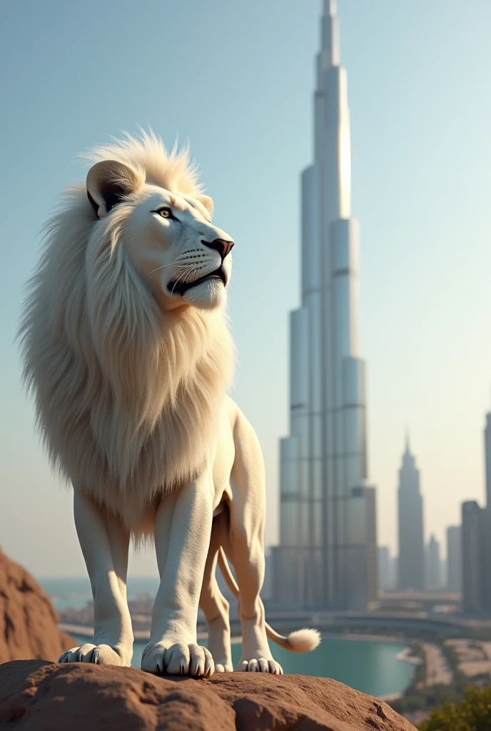 LION IN WHITE INFRONT OF BURJKHALIFA