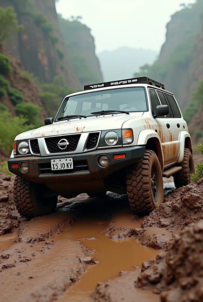 nissan patrol y60 white big tire off road mud terrain