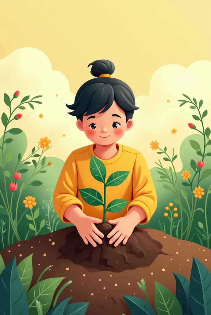 Draw a simple tree planting theme for your  to color. 
