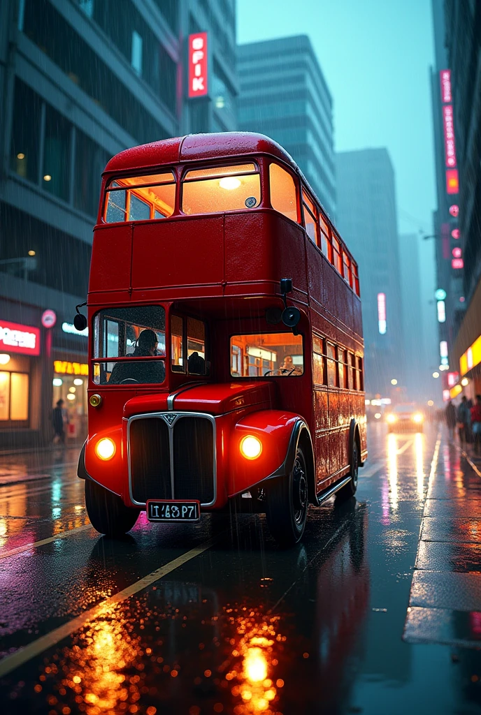 Red bus rainy night at kochi