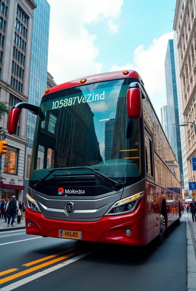 A large tour bus,Vehicle number 0585 is conspicuous