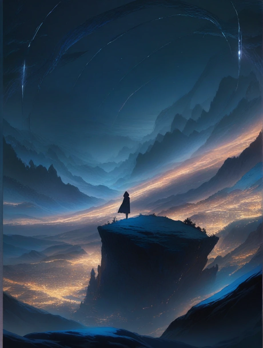 score_9, score_8_up, score_7_up, score_anime, masterpiece, top quality, delicate illustration, sharp lines, sharp focus, BREAK,Traveler girl wandering in the endless night world,girl wearing a hood,backpack full of stuff,night Otherworldly, Fantastic scenery, Beautiful landscape, Harmony with nature, Spectacular view, ((dark)), Scenery that no one has ever seen before