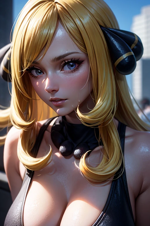 masterpiece, Highest quality, (Unreal Engine), reality:1.5, Super Resolution, Very detailed, Complex, colorful, Clear images, Sharp focus, Digital Blending,
Beautiful woman, Cynthia \(Pokemon\), Big Breasts, Perfect Eyes, Beautiful Eyes, Perfect Face, Ultra detailed hair, Ultra detailed face, Very detailed lips, Vivid expression, Healthy Body, Beautifully detailed sweat glands, Smooth skin texture, Beautiful Skin, Carefully drawn,
Dynamic pose,
In the world of Pokemon, Outdoor, In the hustle and bustle of the city, (Shot on Sony α9, Dynamic Angle),