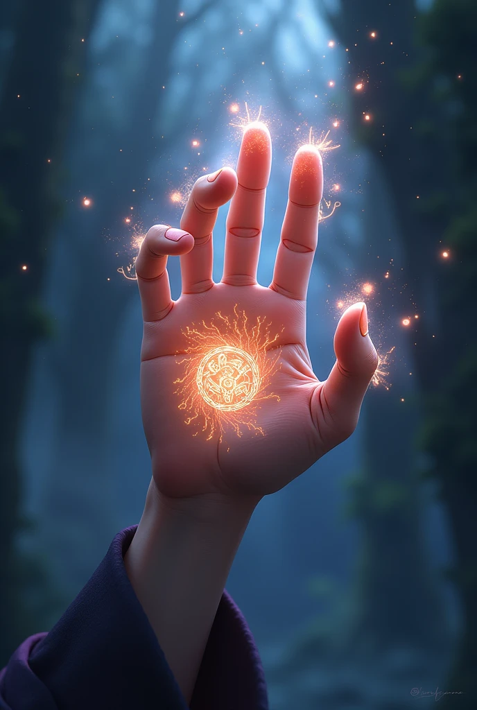 Create a hand seal, similar to Naruto and with features of the jujutsu anime 