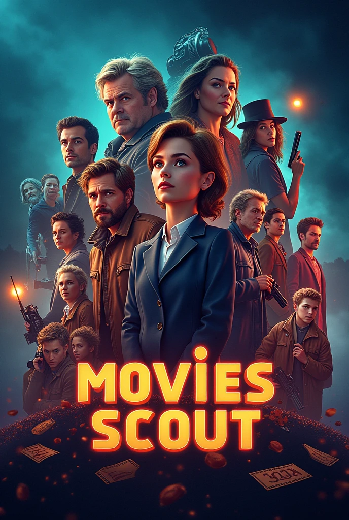 Make a YouTube channel banner named Movies Scout. This channel is based on movies suggestions.