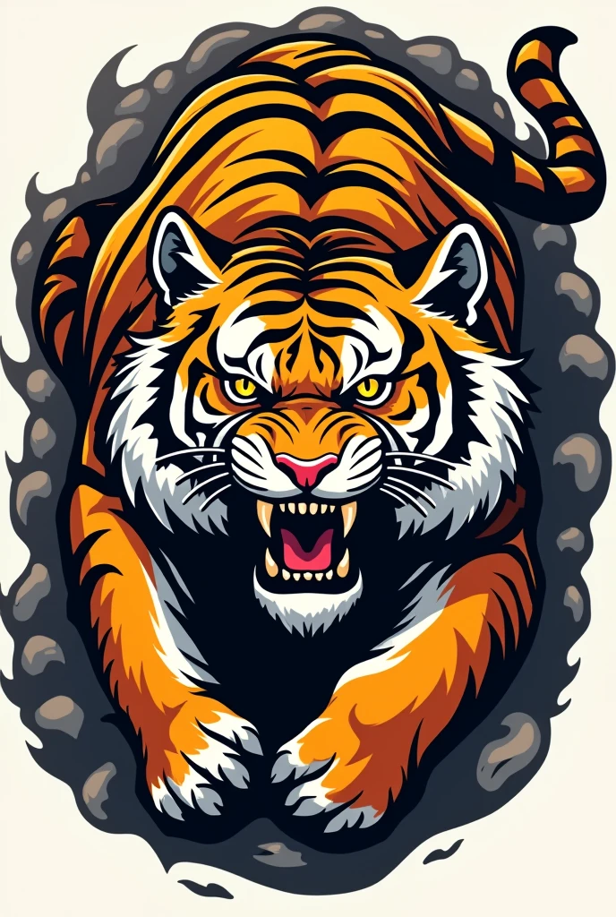 Make a logo with tiger face which is roaring and writhing curvey tiger's group