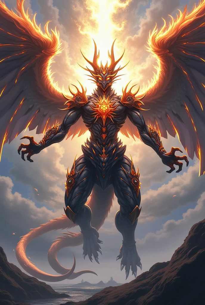 **3. Level:**

**name:** Aethermon  
**Level:** mega  
**Typ:** Ur-Digimon (heaven)  
**容姿:** Aethermon is a mighty, divine orange black white dragon with a dazzling, heavenly appearance. His body radiates an aura, which includes both light and darkness, and his wings are filled with a mystical energy.  
**skills:** Aethermon can influence the balance of yin and yang throughout the world, generate powerful rays of light and darkness and control supernatural storms. It can also enhance Bill&#39;s powers and help them in the most critical moments.

This Digimon fits well with Bill&#39;s unique powers and his connection to Yin and Yang, offering an exciting and powerful partnership.
